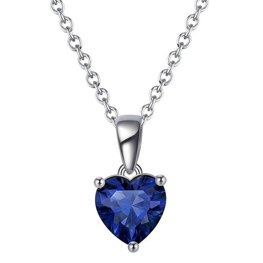 BellitiaJewelry誕生石ハートネックレス可愛いジルコニアペンダントサファイア9月シルバー925女性46cm