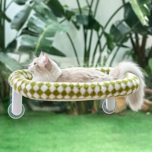 GUUSIIHOMEねこベッド猫ハンモックネコハンモック猫ベッド吸盤式窓用猫ハンモックふわふわ折り畳み可能2025新型(グリーン(ひし形クッション)M)