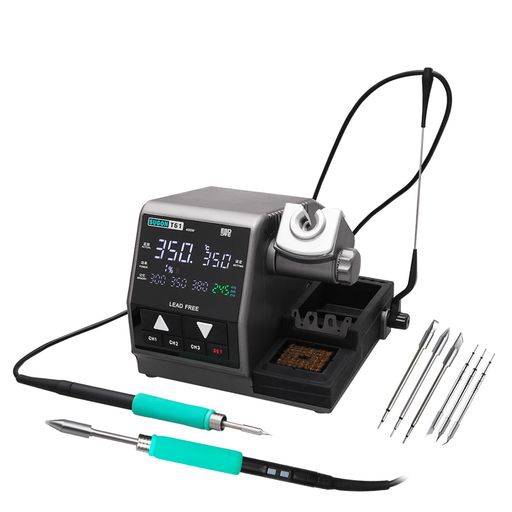 SUGONT61400W工業用ハンダごてステーション温度調節3秒の迅速加熱380°C高精細LED画面3種類の温度メモリ保存100°C~450°C自動スリープ°C/°F迅速なハンダごて先交換