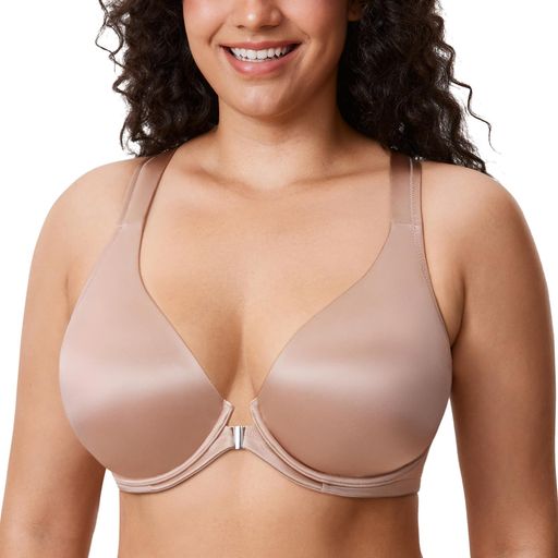 [DELIMIRA]フロントホックブラジャーレディース大きいサイズサテン質感ワイヤー入りパッドなしTシャツブラパールシャンパンF100 4,674円