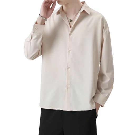 シャツメンズ半袖長袖夏服メンズ大きいサイズワイシャツカジュアル通気性シンプルオシャレゆったり柔らかい無地人気春夏秋メンズシャツlongapricot3XL