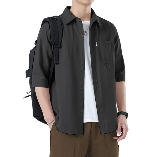 [FUZHIHUA]シャツ半袖夏服メンズ五分袖人気ワイシャツ大きいサイズ無地軽い柔らかいかっこいいカジュアルメンズシャツ