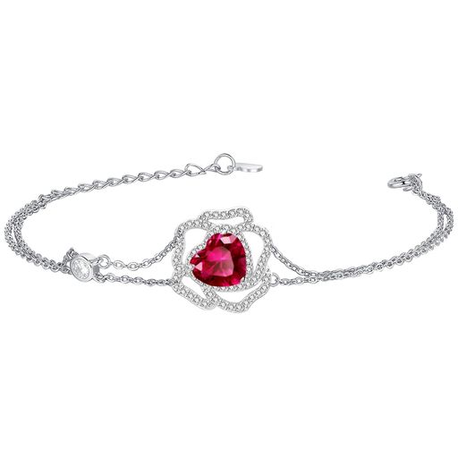 [KIMIEVOL]ブレスレットレディースルビー「RoseAmour」7月誕生石薔薇モチーフプラチナメッキシルバージュエリーアクセサリー誕生日母の日クリスマスプレゼントギフトラッピング付き