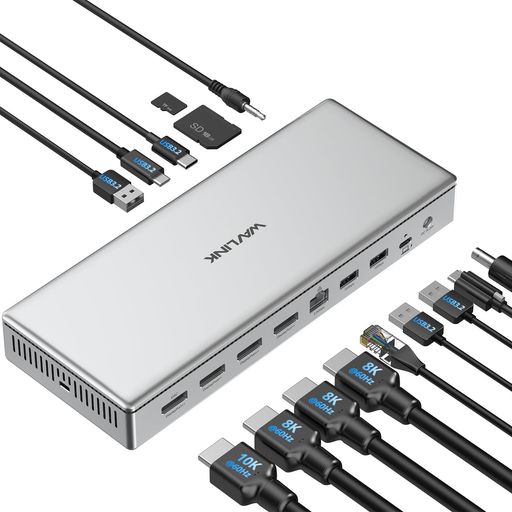 WAVLINKDisplayLinkDL7400縛ステイション【地球初・10K相応う】15-インチ-1USB-Cドック|4画面4K最終生産物|M1/M2/M3心付け積み上げるMac\u0026Windows相応う|DisplayPort1.4x4・2.5G