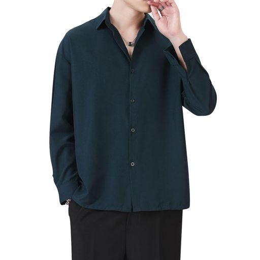 [GUTHONG]シャツメンズ半袖長袖夏服メンズ大きいサイズワイシャツカジュアル通気性シンプルオシャレゆったり柔らかい無地人気春夏秋メンズシャツshortgreenM 4,346円