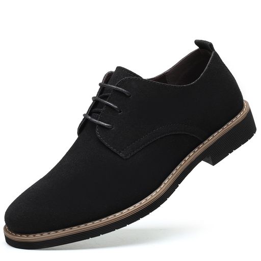 [Poerkan]スエードシューズメンズカジュアルシューズ本革革靴スウェードビジネスシューズ紳士靴プレーントゥレースアップ通勤ブラック28.5cm