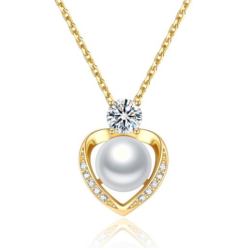 [MomentWish] パールネックレス レディース 一粒 本真珠 ペンダント 0.5CT モアサナイト 14金 ハートペンダント 結婚式ネックレス(長40cm+アジャスター5cm ギフトボックス付け｜ベストプライスオンライン