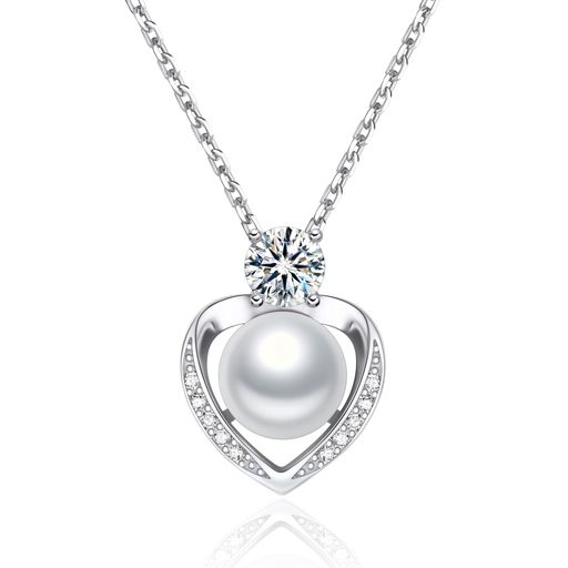 [MomentWish] パールネックレス レディース 一粒 本真珠 ペンダント 0.5CT モアサナイト シルバー925チェーン ハートペンダント 結婚式ネックレス(長40cm+アジャスター5cm ギフトボックス付け｜ベストプライスオンライン