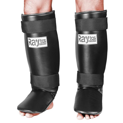 Raytosベーシックレッグガードレガースキックボクシング足サポーターキックボクシングレッグガードすね当て3cm厚手インナー衝撃吸収格闘技空手防具プロテクター(黒白)
