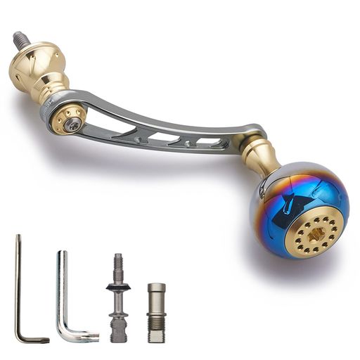 HEIGHTEN56mmリールハンドル30mmノブ搭載シマノ(SHIMANO)ダイワ(DAIWA)通用スピニングリール用AuroraSeries(ゴールド&ガンメタル)(HT07601)