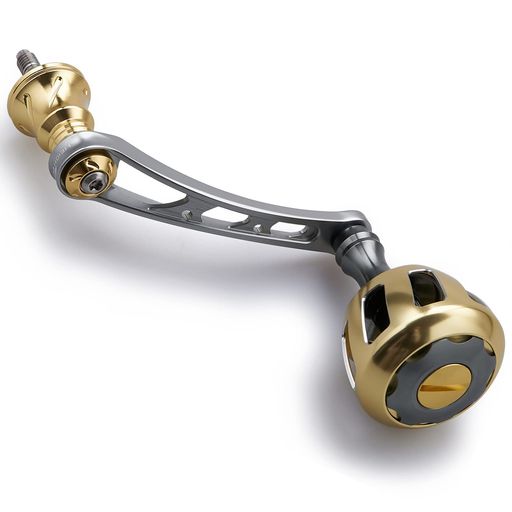HEIGHTEN56mmリールハンドル32mmノブ搭載シマノダイワ通用スピニングリール用WheelSeries(ガンメタル/ゴールド)(HT9905)