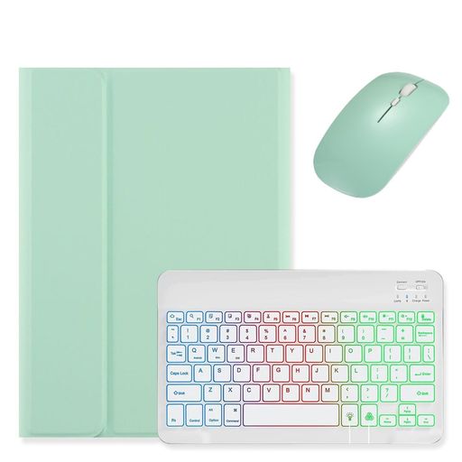マウス付きiPad第6世代第5世代9.7インチ用のキーボードケース虹色バックライト付きiPadAirAir2iPadPro9.7用のキーボードカバー可愛いマグネット分離式女性レディースミント+白