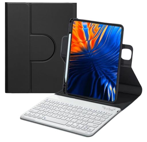 縦置きiPadAir6世代(11インチ)キーボードケースiPadAir第5世代第4世代Pro112022ケースキーボード付き透明分離式ケース丸いキー球状くぼみマグネットス吸着式縦置き--黒+白
