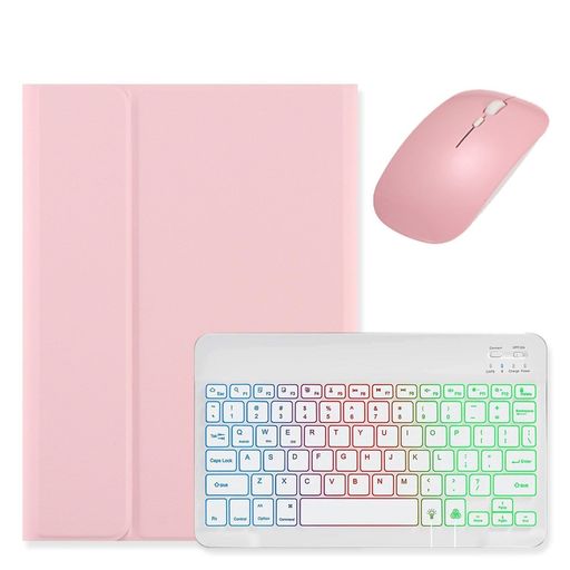 マウス付きiPadAir13インチM4/M3/M2用のキーボードケースレインボーバックライト付きiPadPro12.9インチ第6/5/4/3世代用のキーボードカバー可愛いマグネット分離式レディースビジネスピンク+白