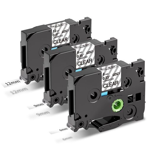 AIRMALL互換ブラザーピータッチテープ6MM9MM12MM透明黒文字P-TOUCHぴーたっちテープと互換性のあるBROTHERTZEテープカートリッジTZE-111TZE-121TZE-131ラミネート8M画像
