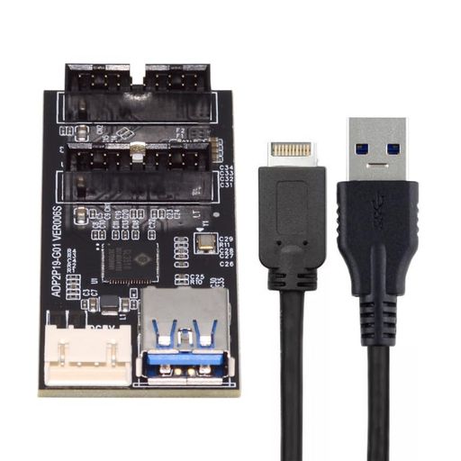 CYカードタイプEまたは19/20ピンヘッダーからUSB3.019/20ピンデュアルポートメスPCBAタイプアダプタースプリッターハブ5Gbps。