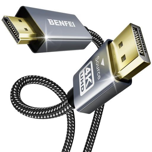 BENFEI5個4KDisplayPort-HDMI1.8m有線テレビ[軽銀外殻、ナイロン編組]、単道のりDP1.2電子計算機toHDMI1.4映写幕有線テレビ