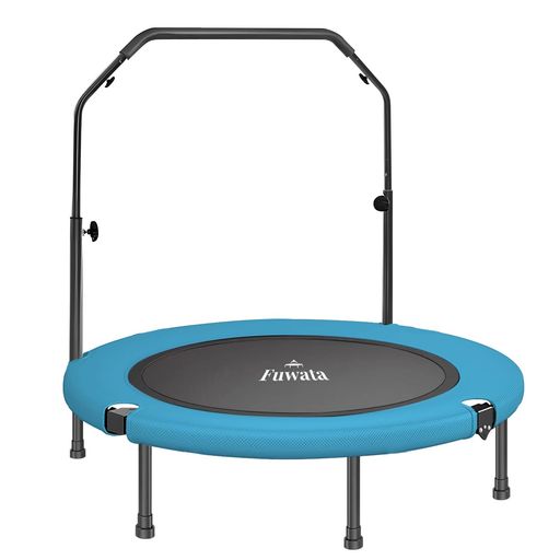 Fuwataトランポリン手摺付き室内用大人用子供用大型102cm耐荷重150kg静音折りたたみダイエット家庭用6本脚(ブルー)