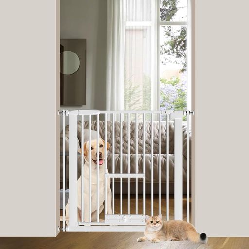 Seogva ペットゲート 3.5cm柵間隔 ペットドア付き 高さ78cm ペットゲート 犬 猫 ゲート ブラック ホワイト 猫用ゲート 過密フレーム付き 猫 ゲート 犬すり抜け防止フェンス つっぱり 扉付き 赤…|ベストプライスオンラインストア