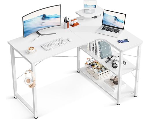 ODKゲーミングデスクL字マイコン学習机幅110学習机desk机pc学習机棚付き添い人執務室細工物在宅仕え奉る卓御役目机精神的な統合飾り気の無い白いこと右棚