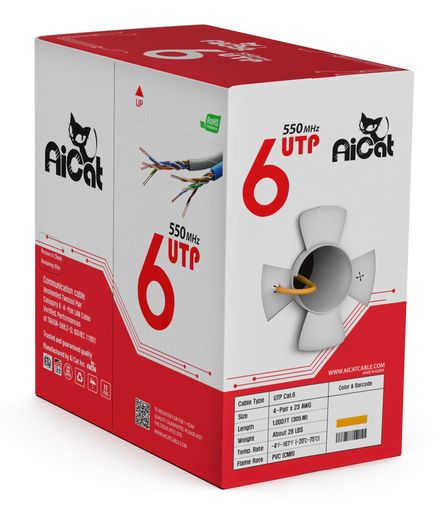 AiCat(エーアイキャット)Cat6(種目6)イーサネットケーブル300m(黄味がかった)-23AWG、CMR、響動めき先ぼそるクロスセパレータ付き添い人不成立裸銅線Cat6有線テレビ-550MHZ/10ギガビット速力度UTPLAN有線テレビ