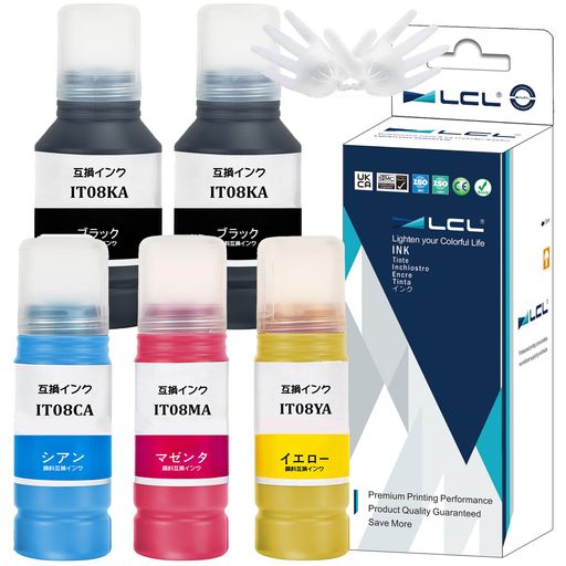 LCLエプソン用(えんぴつ削り)IT08IT08KA/CA/MA/YA(5パック2BK顔料140MLC/M/Y顔料70ML)互換インクボトル対応機種:PX-M6712FTPX-M6711FTPX-M791FT