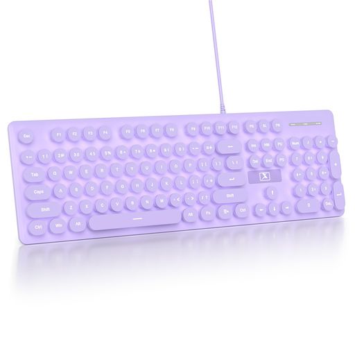 Ussixchare有線静音メンブレンキーボード、フルサイズ104キーレトロパンクタイプライターホワイトLEDバックライト付き、USBウルトラスリムゲーミングキーボードABSラウンドキーキャップ付き