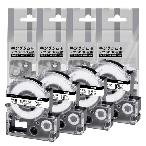 互換テプラテープ6mm9mm12mm18mm白地黒文字汎用キングジムテプラPROSS6KSS9KSS12KSS18Kてぷらーテープ互換KingJimTepraラベルライター長さ8m画像