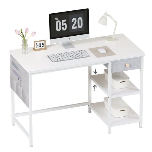 YeTom デスク 机 pcデスク パソコンデスク 勉強机 大人 つくえ ラック付きデスク 幅120cmx奥行55cm 布製引き出し付き オフィスデスク 収納ラック 収納袋付き 学習机 左右入替可 テレワーク 在&hellip;｜ベストプライスオンラインストア