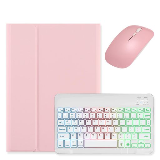 マウス付きiPad第6世代第5世代9.7インチ用のキーボードケース虹色バックライト付きiPadAirAir2iPadPro9.7用のキーボードカバー可愛いマグネット分離式女性レディースピンク+白