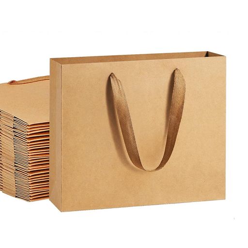 uyoyous紙袋手提ギフトバッグ50枚未晒クラフト厚手純色22x18x10cm