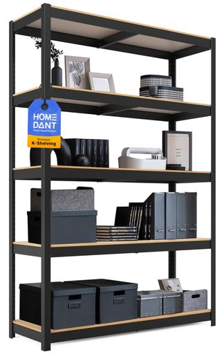 HOMEDANT HOUSE 組立簡単 高耐荷重 ラミネート スチールラック キッチン 5段 幅120 奥行40 高さ180 ブラック ホームダント 高さ調整可能 棚 収納棚 メタルラック クローゼット ガラージ オフィス &hellip;｜ベストプライスオンラインストア