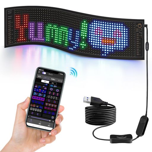JINS&VICOLED電光掲示板曲げ可能LED看板RGBディスプレ広告ボード小型LEDサインボード防水USBアプリBluetoothカスタム手軽文字/絵表示可能日本語説明書付き室内・屋外・車載・店舗用看板(47*12cm)