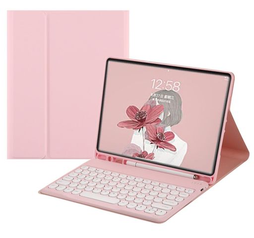 HENGHUI対応iPadPro13インチ(M5/M4)キーボードケース丸型キー可愛いカラーキーボードカラフル2025/2024年iPadPro13インチ用分離式キーボード付きカバーアップルペンシル収納可能ピンク