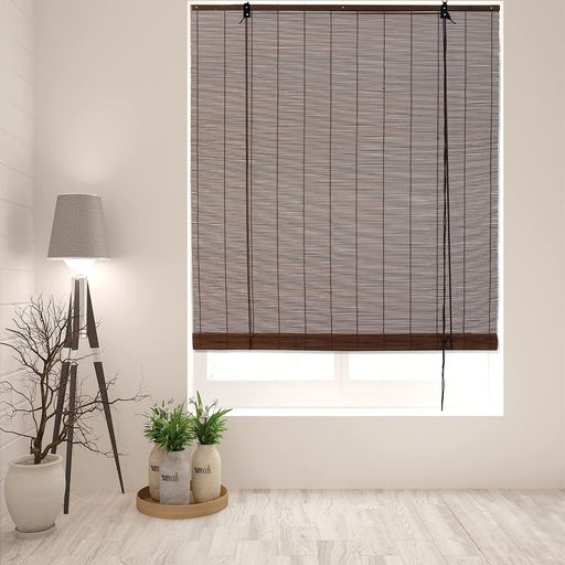 YitianBambooArt竹すだれ2本セット幅88cmx丈180cm炭化焼竹竹ロールスクリーン簾屋内屋外竹ロールアップ室内巻き上げ機能日除け日よけ防止風通しダークブラウン