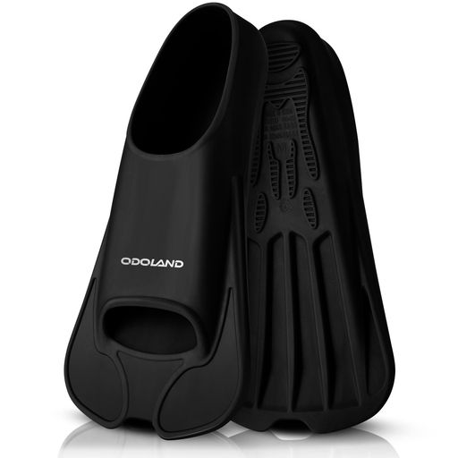 Odolandスイムフィンシュノーケリングフィンショートブレードフルフット調節可能足ひて足ヒレ軽量シリコンダイビング水泳トレーニング大人用(ブラックS)