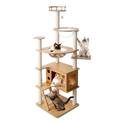 キャットタワー ハンモック 木製 スリムデザイン 大型猫用 老 Amazon | CozyMeow キャットタワー 木製 ハンモック スリム