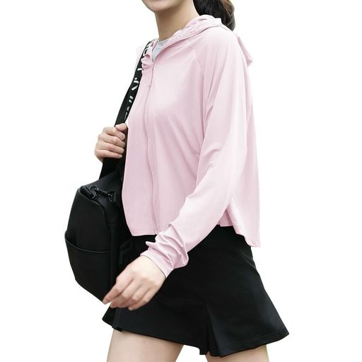 [Besince]UVカットパーカーsurpattackラッシュガードパーカー紫外線対策接触冷感UPF50+日焼け対策吸湿速乾レディースライトピンクL