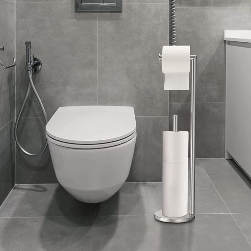 YUET自立式トイレットロールホルダー自立式折りたたみ式ペーパーホルダートイレットペーパースタンド収納ステンレススチールバスルーム自立式ディスペンサー収納付きペーパーロール5…