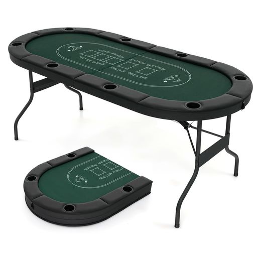GYMAX ポーカーテーブル 8人用 ポーカーマット 麻雀卓テーブル 幅182*奥行82*高さ75cm 折りたたみ 組み立て不要 カップホルダー付き 安定 スムース加工 滑り止め ポーカー カジノ テーブル テ&hellip;｜ベストプライスオンラインストア