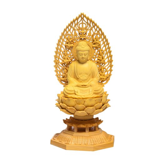THECHANGER仏像木彫り置物釈迦如来THECHANGER仏壇仏像祈る厄除け柘植の木飛天光背八角台座(高さ17CMx巾8.5CMx奥行8.5CM)釈迦如来-17CM