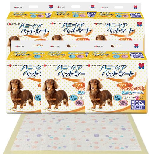 HONEYCARE ハニーケア 犬 愛玩動物敷き妙 レギュラー 芳ばしさ付き添い人 ジャスミン芳ばしさ 消臭除臭 中厚型 552枚入り口・入口 92枚*6袋 愛玩動物腰かけ