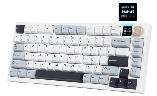 HUOJIワイヤレスゲーミングキーボードメカニカル75%テンキーレス英語配列ホットスワップ可能ノブ付きディスプレイ搭載BT/2.4GHz/USB有線RGBバックライトガスケット構造PBTキーキャップ