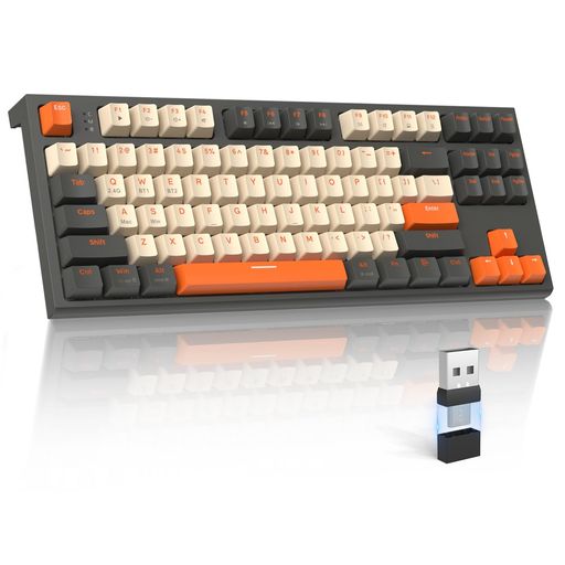 ZIYOULANGM88コンパクトワイヤレスメカニカルキーボードBluetoothデュアルモード2.4GHzType-C/USB-A変換アダプタ付属87キー80%レイアウトホットスワップ対応ガスケット構造赤軸