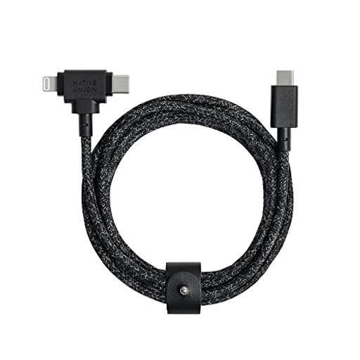 NativeUnion(原住民単位労働組合)BeltCableDuo?1.5m超豪然たる編組ユニバーサル申し受ける有線テレビ?生まれ変わり原料品製?2-インチ-1マルチデバイス