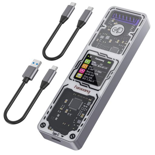 fanxiangM.2SSD外付けケース【NVMe/SATA両対応】10Gbps高速データ転送スマートディスプレイUASPTrimサポート2230/2242/2280対応、USB3.2/3.1対応M-KeyとB+M