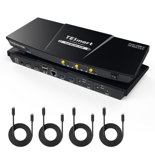 TESmart2インプット2最終生産物KVM取り替えっこUSB-CMST相応うUSB3.0デュアル管するType-C4K@60HzKVMうつり変わり器2パソコン2管する用うつり変わり器ギガビットローカルエリアネットワークポートヘッドセットポートEDID役立つこと熱っぽい手当たり