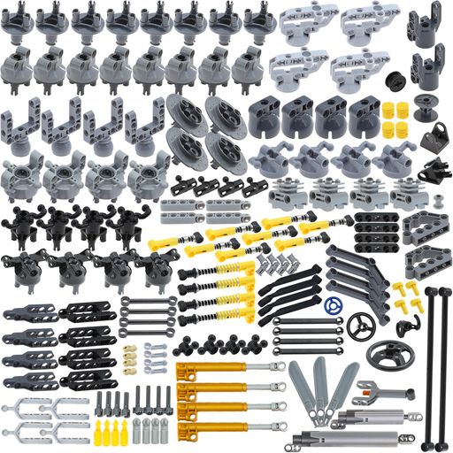 Domoni169ピースプロ用サスペンション&ステアリングMOCキット-調整可能ショックアブソーバー/CVジョイント/4WDアクスル搭載テクニカルクローラー向け|完全ステアリングギアボックスシステム|