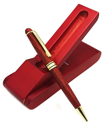 Daisybee木製ボールペン箱入りプレゼントギフト卓上ボールペンケースセット油性黒芯カリン花梨(スタンドタイプ)画像