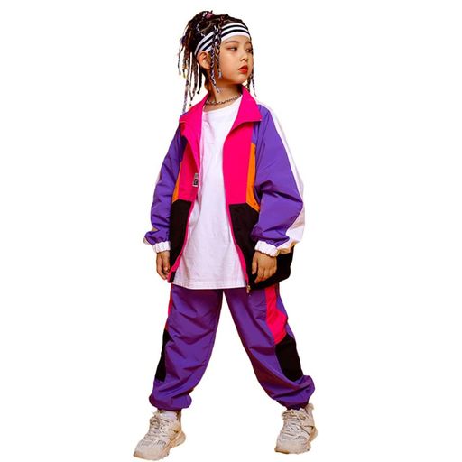 [LOLANTA]キッズセットアップ男の子女の子ジャージ子供上下セット長袖ダンス衣装ヒップホップ普段着2点セットパープル150